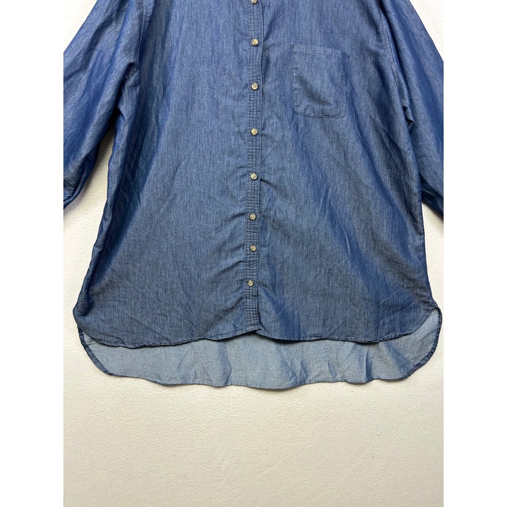 Coastal Grandma Taxi Womens 3X Blue Cotton Chambray Roll Tab Shirt Minimalist - Picture 8 of 9